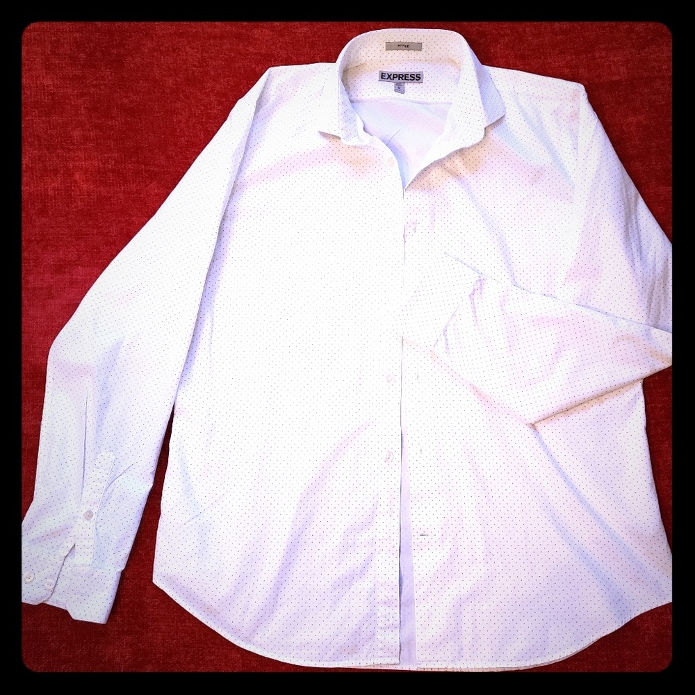 Men Express White Polka Dot Long Sleeve Shirt